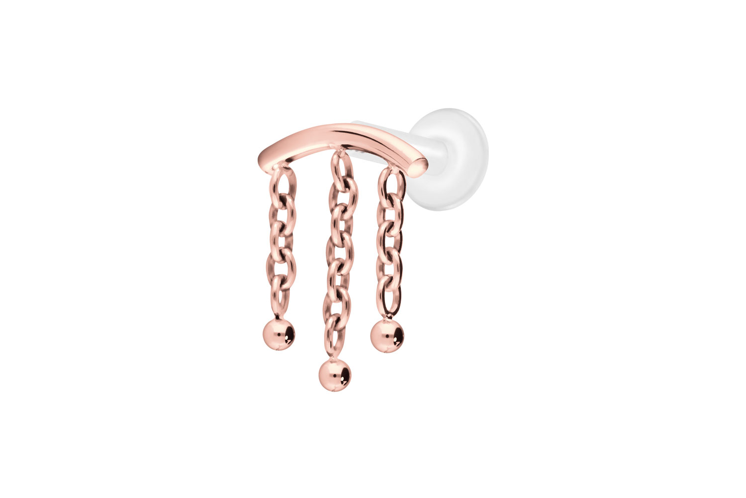 PTFE Labret Piercing mit Innengewinde + Titan-Aufsatz BOGEN + 3 KETTEN